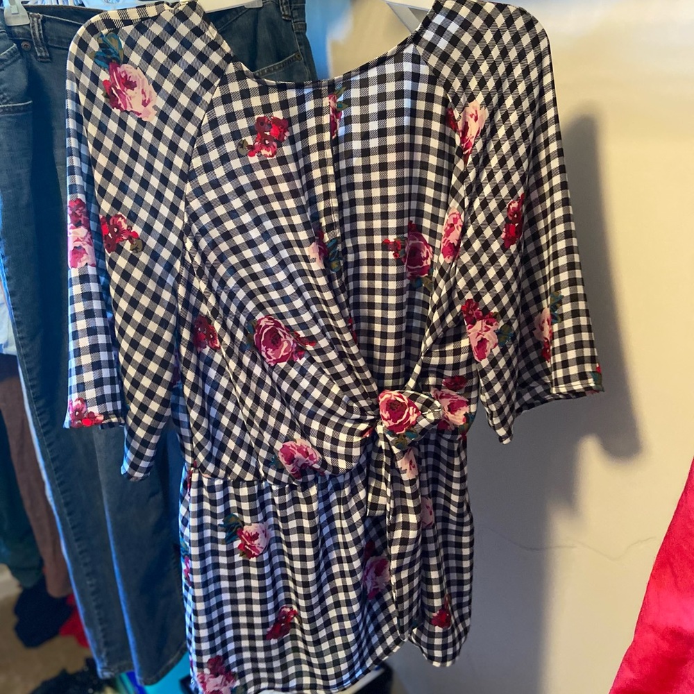 Lane Bryant Check and Floral blouse